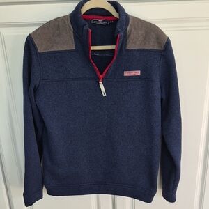Vineyard Vines Collegiate Shep Quarter  Blue and Gray Pull Over Corduroy Patches